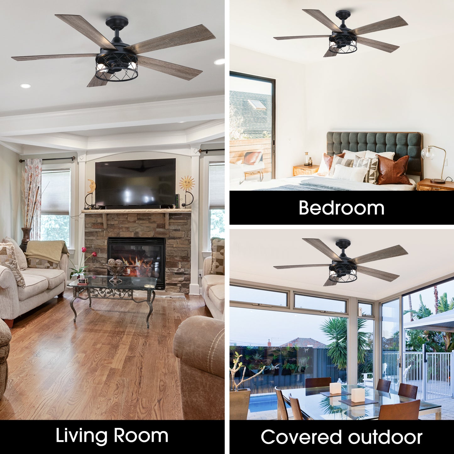 BreezeLite 52" Black Farmhouse 5-Blade LED Downrod Mounted Ceiling Fan