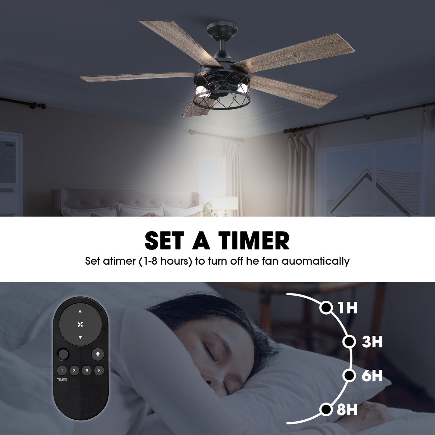 BreezeLite 52" Black Farmhouse 5-Blade LED Downrod Mounted Ceiling Fan