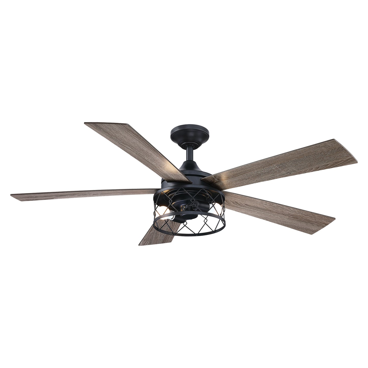 BreezeLite 52" Black Farmhouse 5-Blade LED Downrod Mounted Ceiling Fan