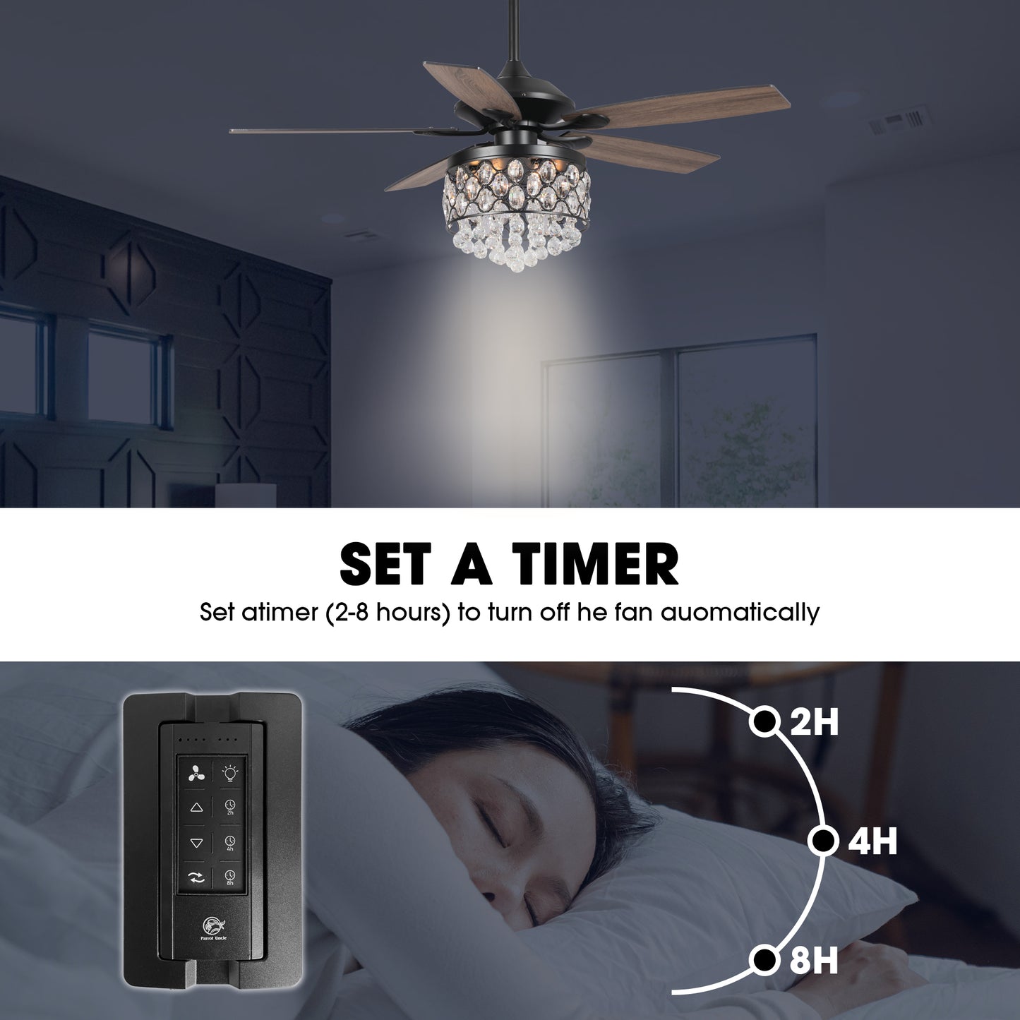 BreezeLite 52" Black 5-Blade 4-Light Downrod Mount Crystal Ceiling Fan