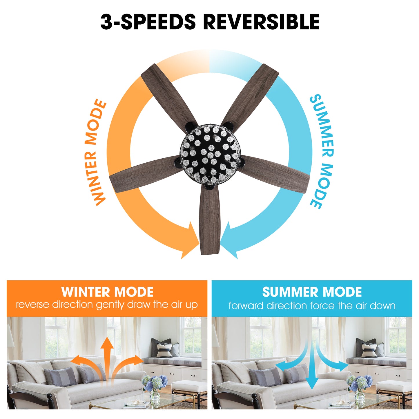 BreezeLite 52" Black 5-Blade 4-Light Downrod Mount Crystal Ceiling Fan