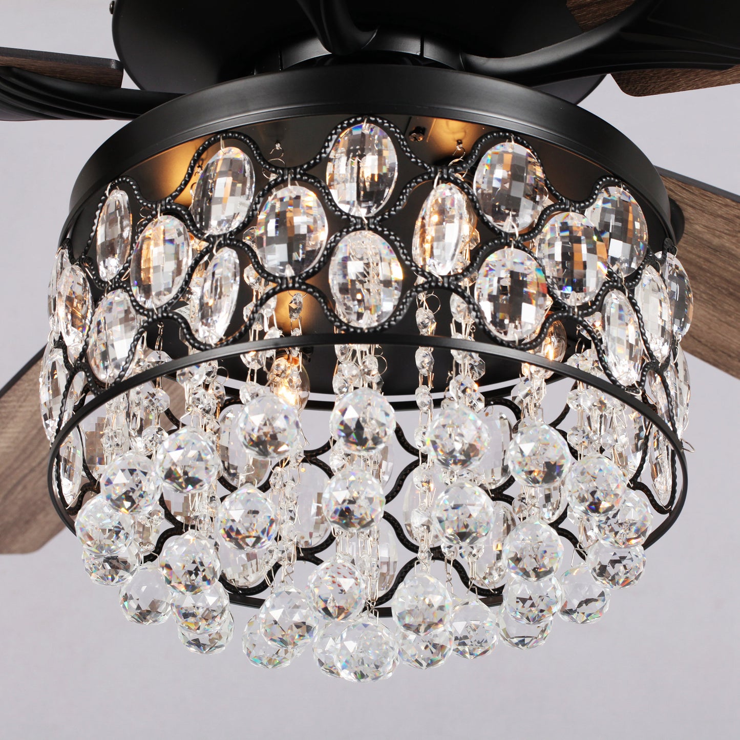 BreezeLite 52" Black 5-Blade 4-Light Downrod Mount Crystal Ceiling Fan