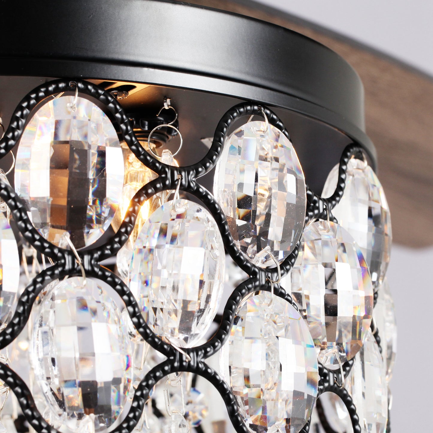 BreezeLite 52" Black 5-Blade 4-Light Downrod Mount Crystal Ceiling Fan