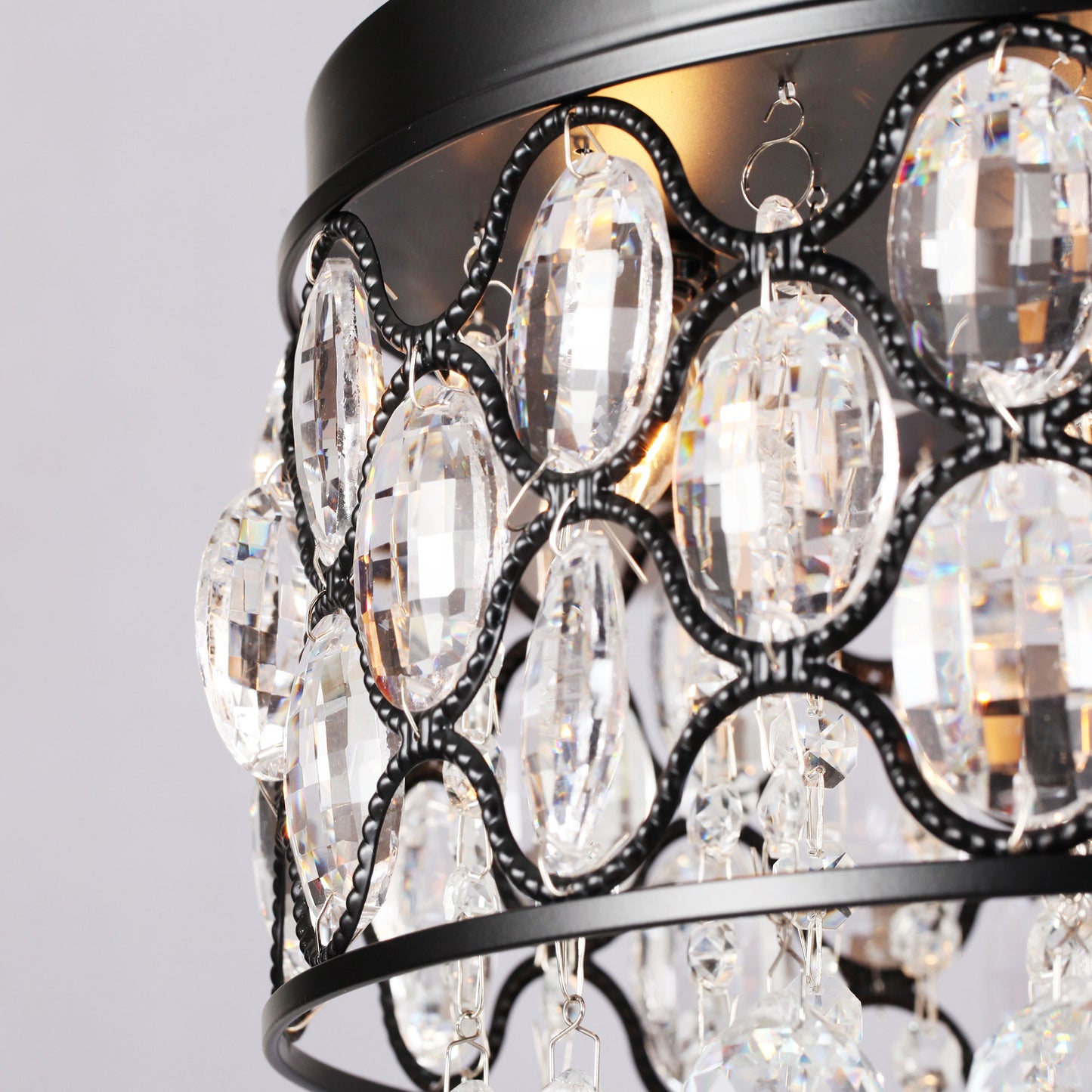 BreezeLite 52" Black 5-Blade 4-Light Downrod Mount Crystal Ceiling Fan