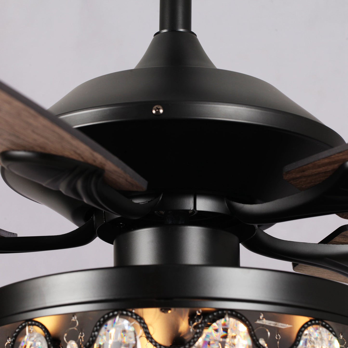 BreezeLite 52" Black 5-Blade 4-Light Downrod Mount Crystal Ceiling Fan