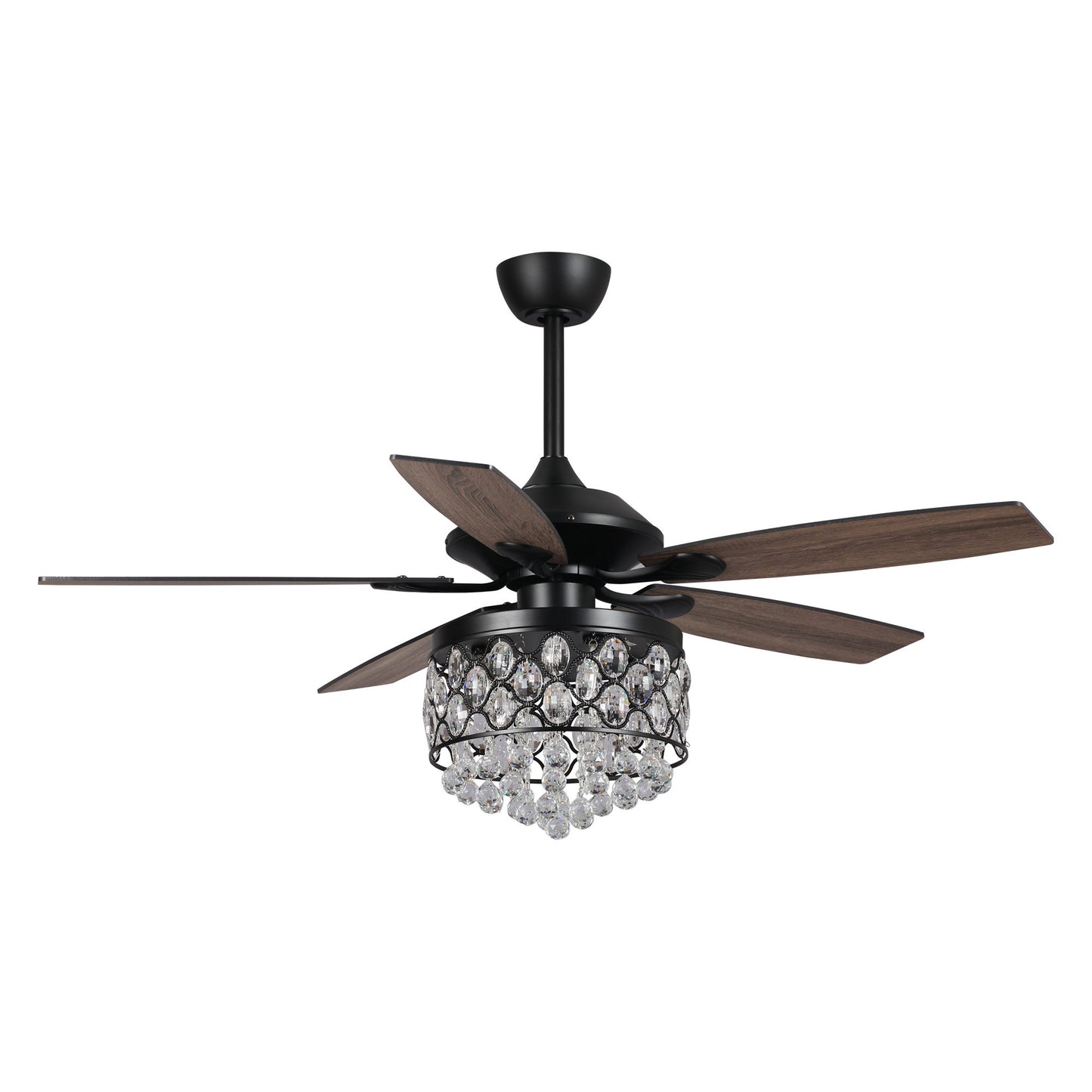 BreezeLite 52" Black 5-Blade 4-Light Downrod Mount Crystal Ceiling Fan
