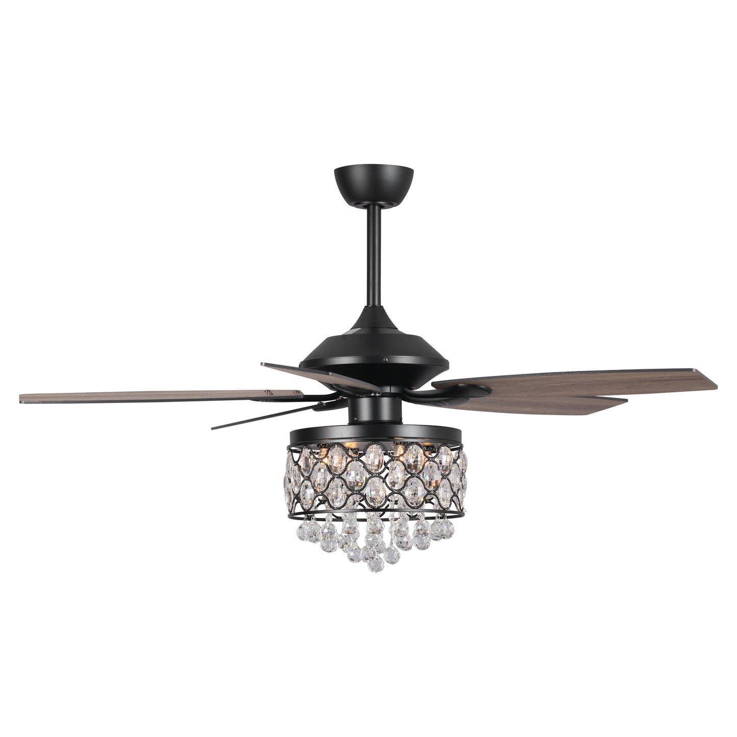 BreezeLite 52" Black 5-Blade 4-Light Downrod Mount Crystal Ceiling Fan