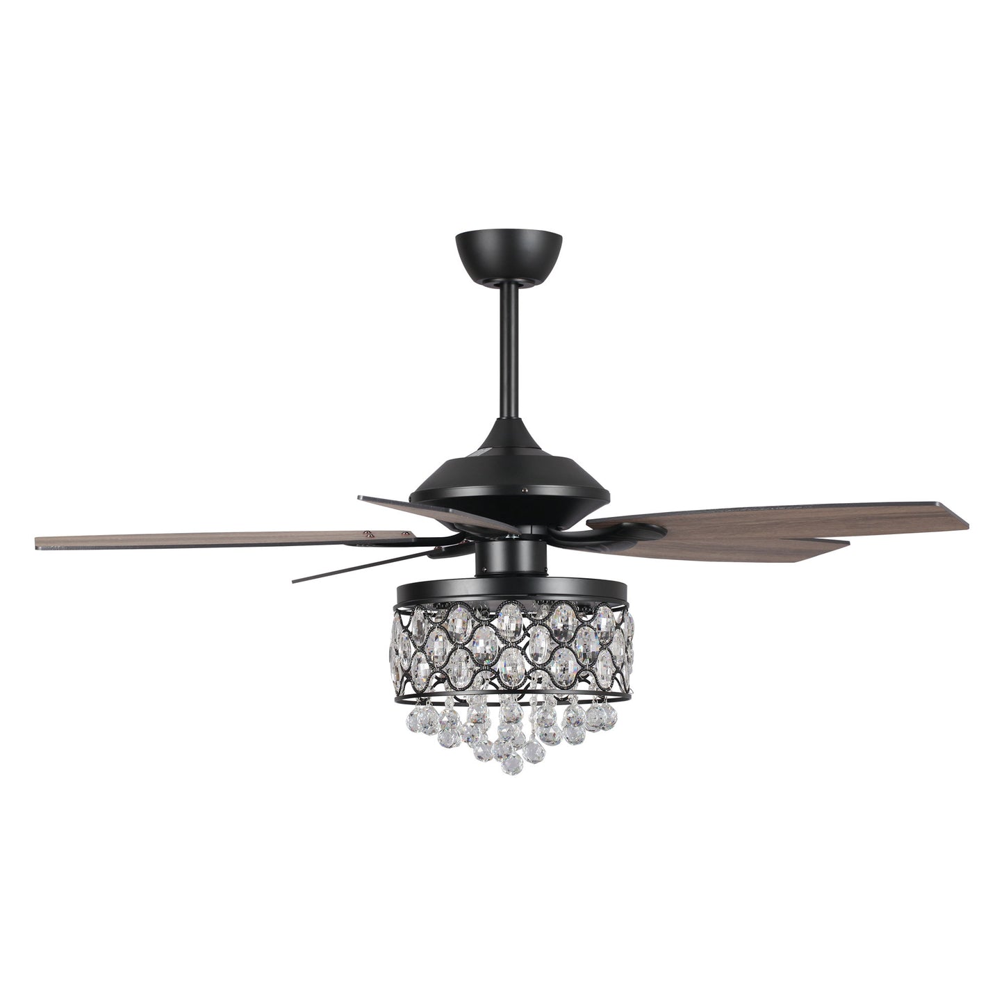 BreezeLite 52" Black 5-Blade 4-Light Downrod Mount Crystal Ceiling Fan