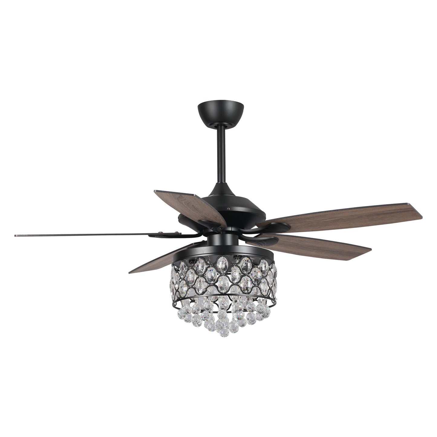BreezeLite 52" Black 5-Blade 4-Light Downrod Mount Crystal Ceiling Fan
