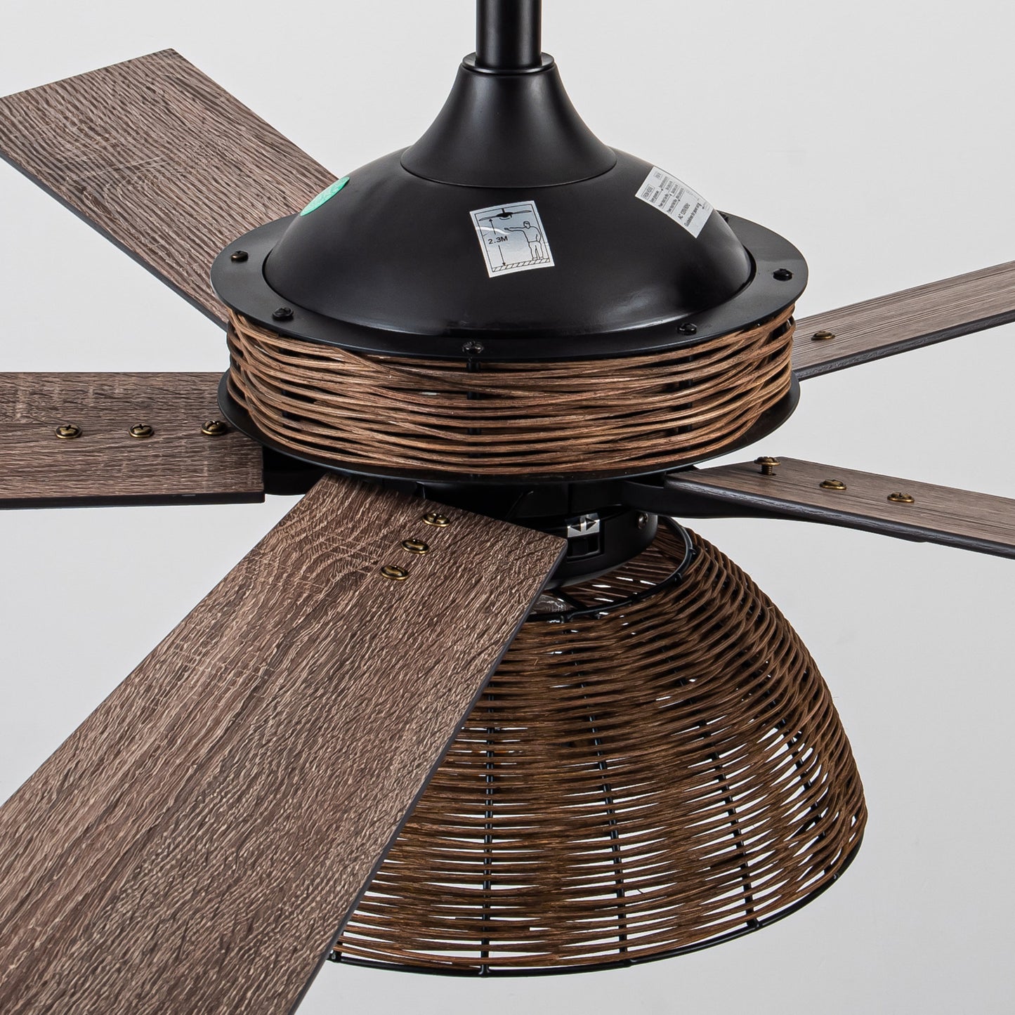 BreezeLite 52" Farmhouse Matte Black Rattan Ceiling Fan