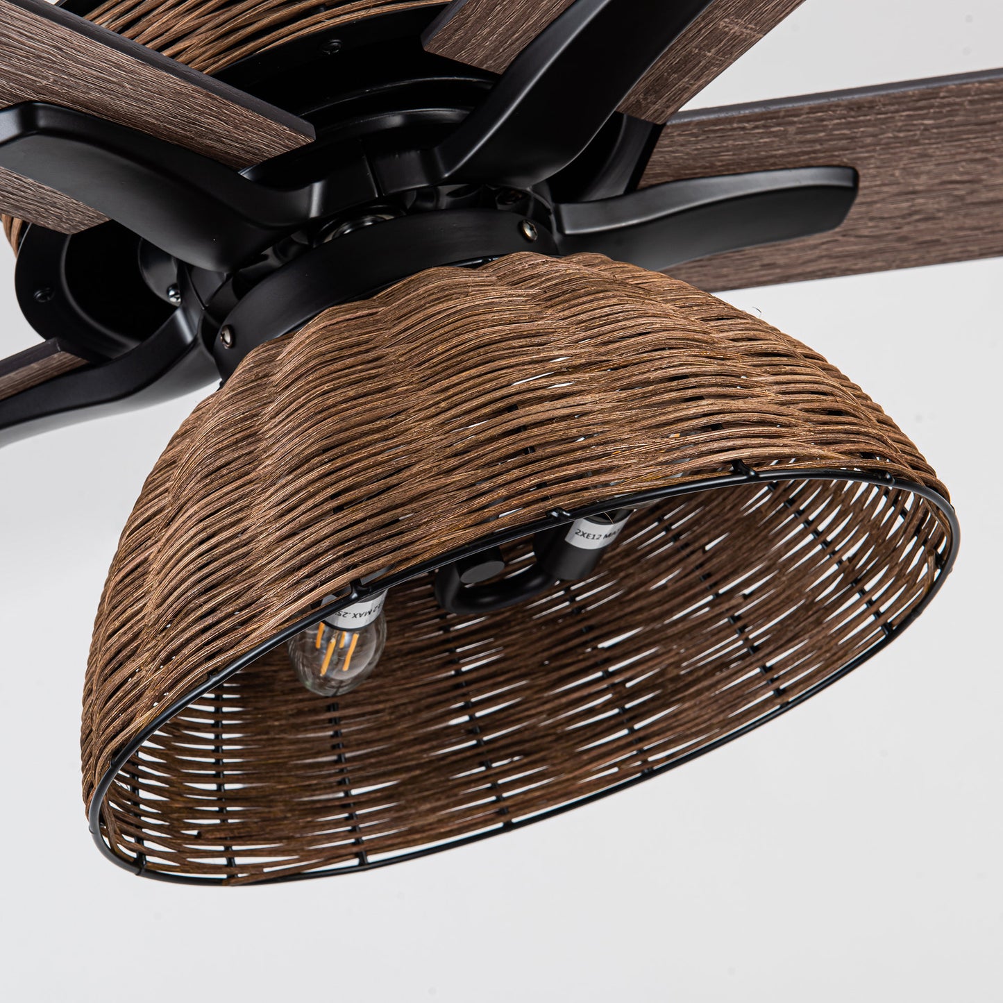 BreezeLite 52" Farmhouse Matte Black Rattan Ceiling Fan