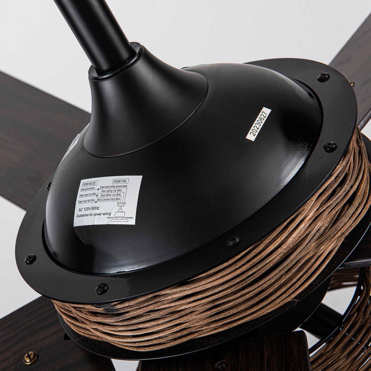 BreezeLite 52" Farmhouse Matte Black Rattan Ceiling Fan