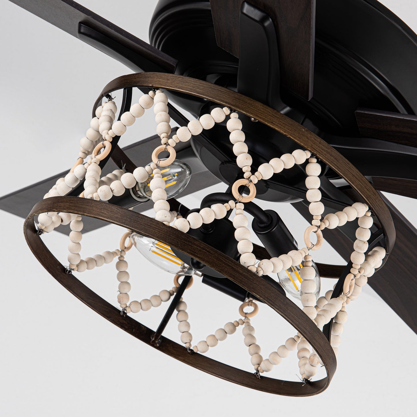 BreezeLite 52" Bohemian Black Wood Beaded Ceiling Fan