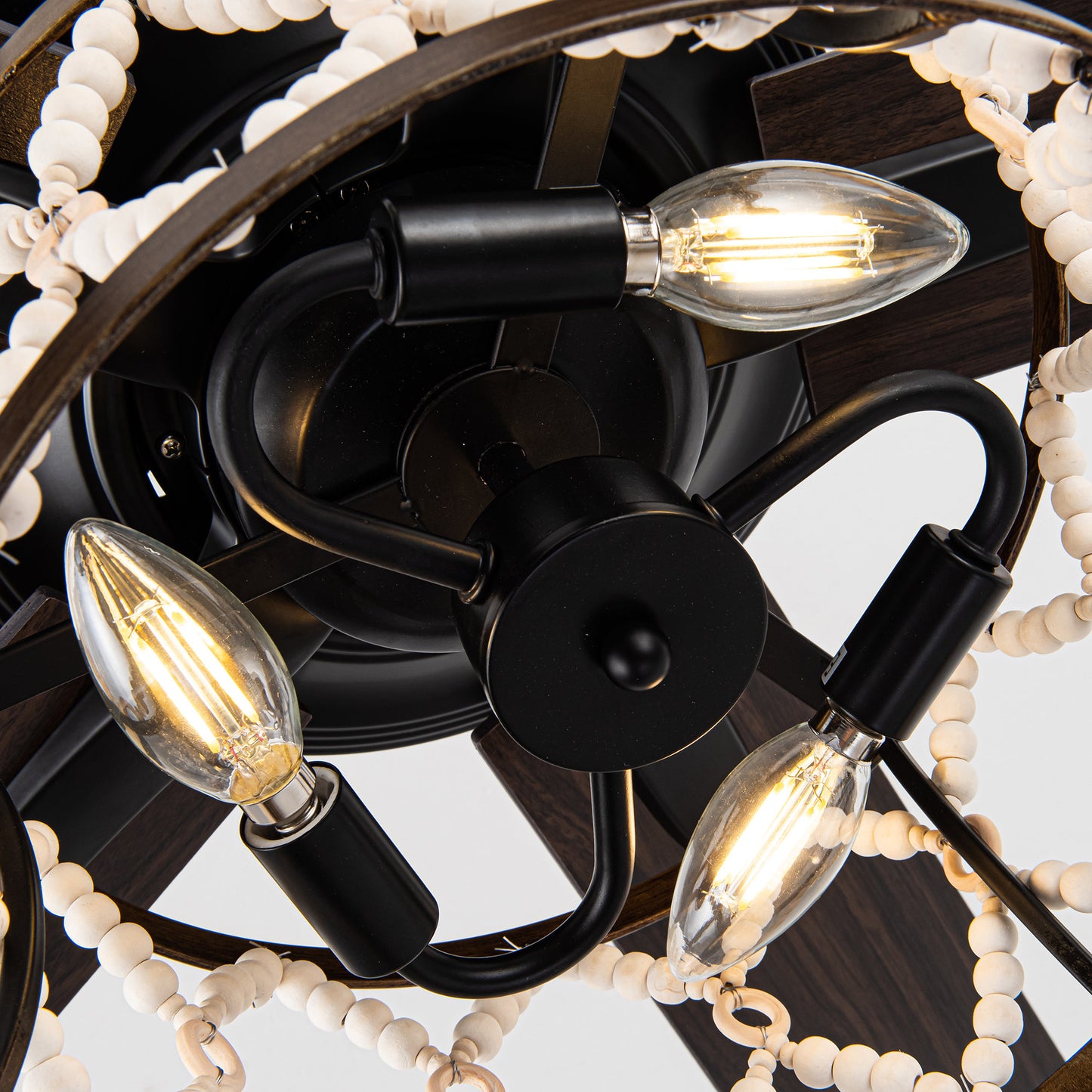 BreezeLite 52" Bohemian Black Wood Beaded Ceiling Fan