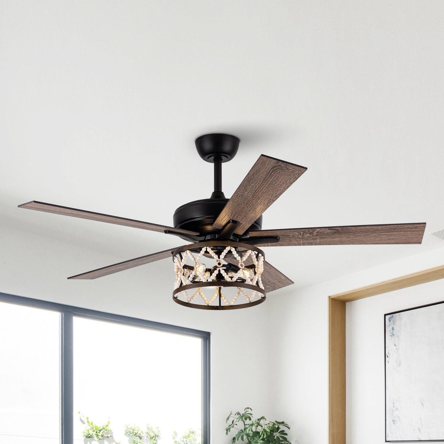 BreezeLite 52" Bohemian Black Wood Beaded Ceiling Fan