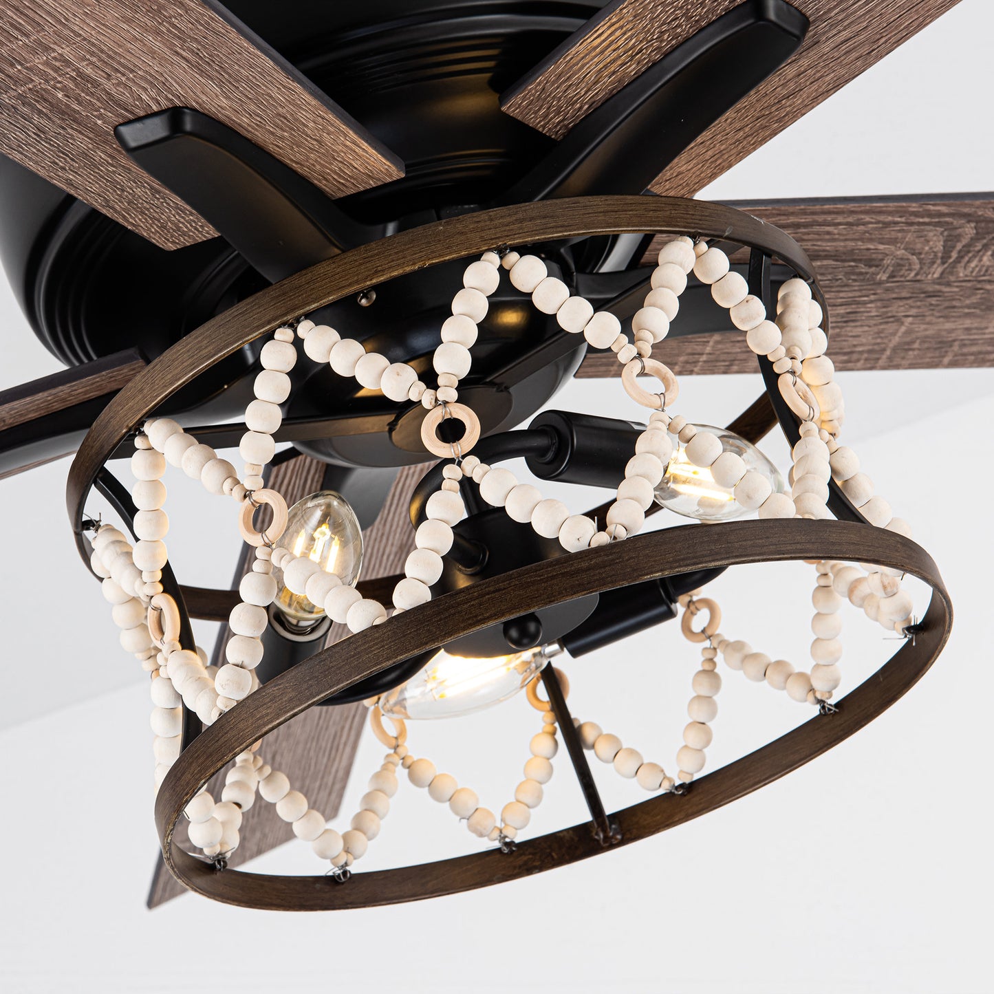 BreezeLite 52" Bohemian Black Wood Beaded Ceiling Fan