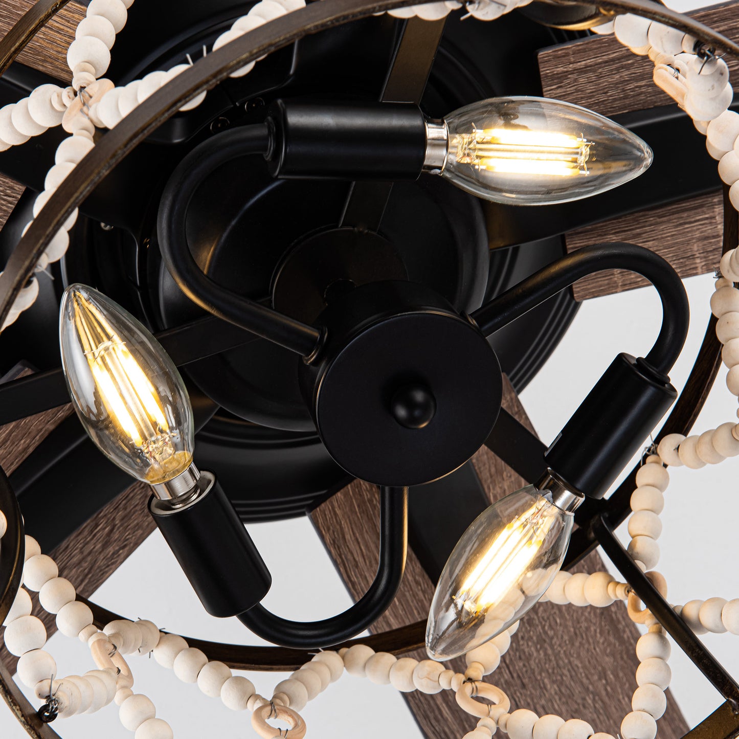 BreezeLite 52" Bohemian Black Wood Beaded Ceiling Fan