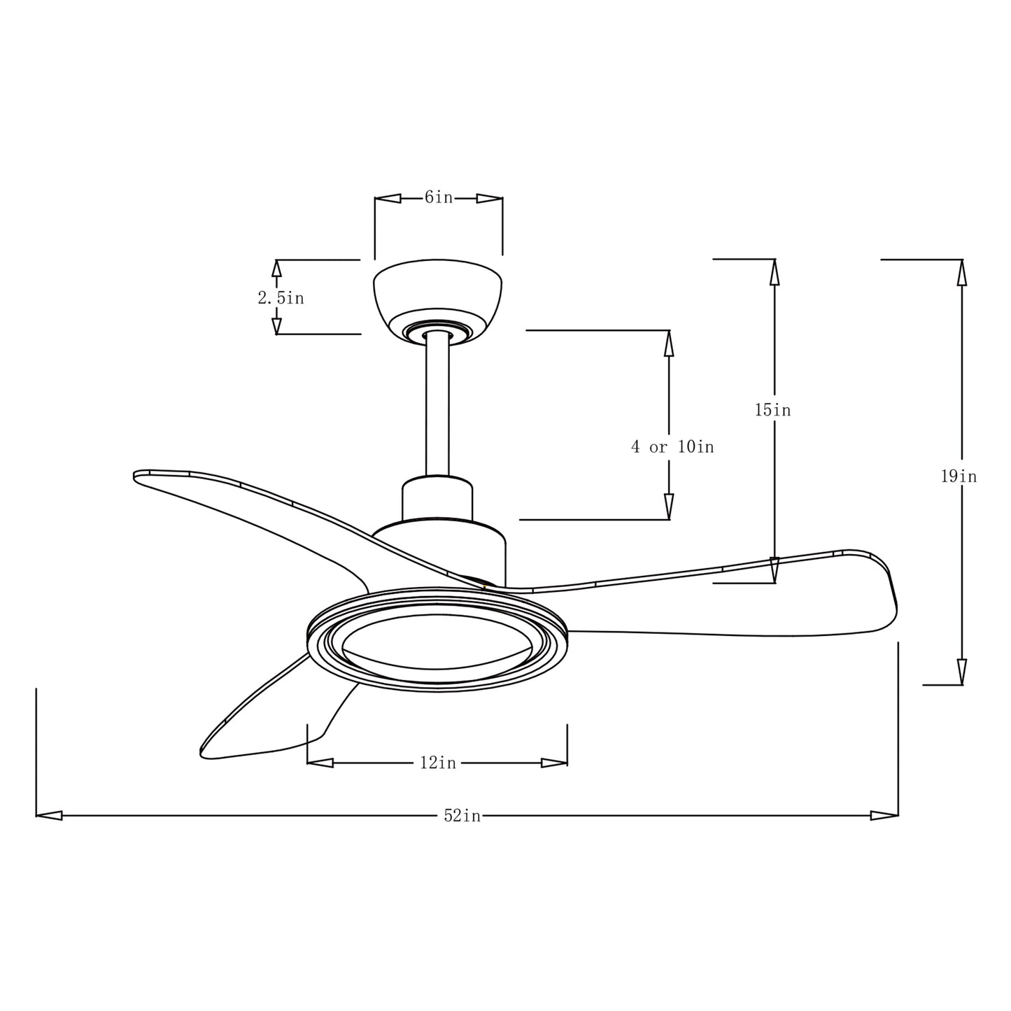BreezeLite 52" Modern Matte Black LED 3-Blade Ceiling Fan