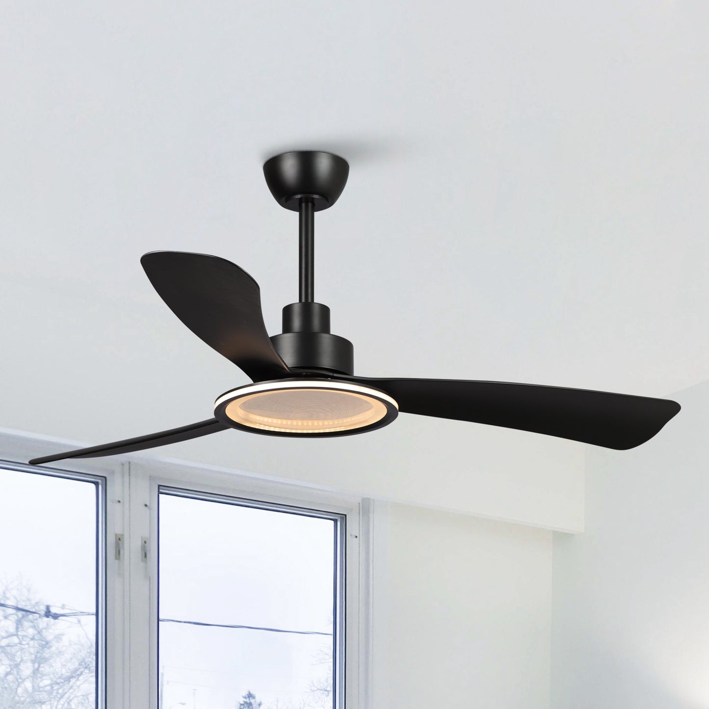 BreezeLite 52" Modern Matte Black LED 3-Blade Ceiling Fan