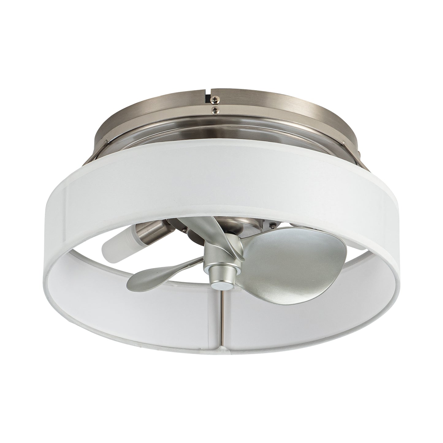 BreezeLite Modern 12.6" Nickel Caged Flush Mount Ceiling Fan