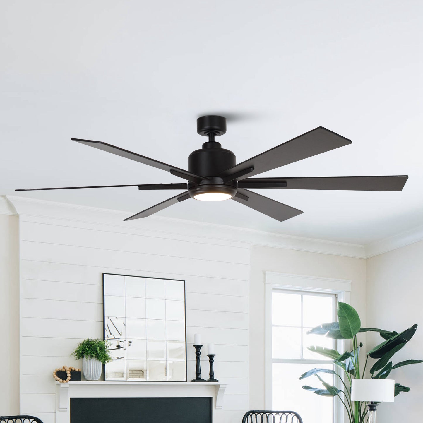BreezeLite Modern 65" Matte Black LED Downrod Ceiling Fan