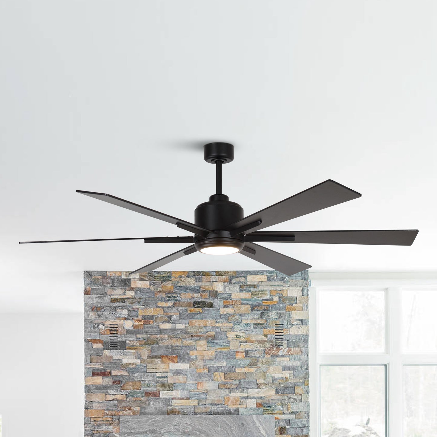 BreezeLite Modern 65" Matte Black LED Downrod Ceiling Fan