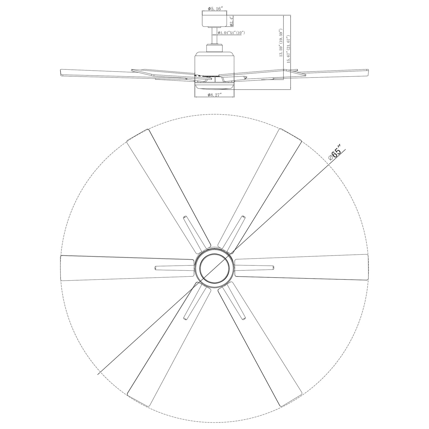 BreezeLite Modern 65" Matte Black LED Downrod Ceiling Fan