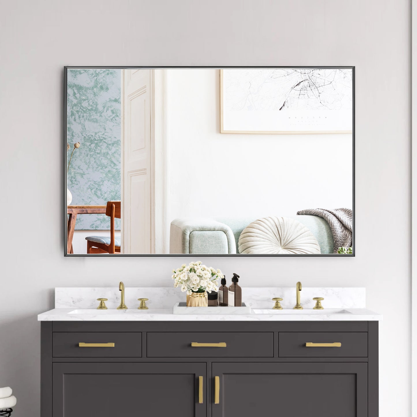 Reflections Sleek Modern Black Aluminum Framed Wall Mirror