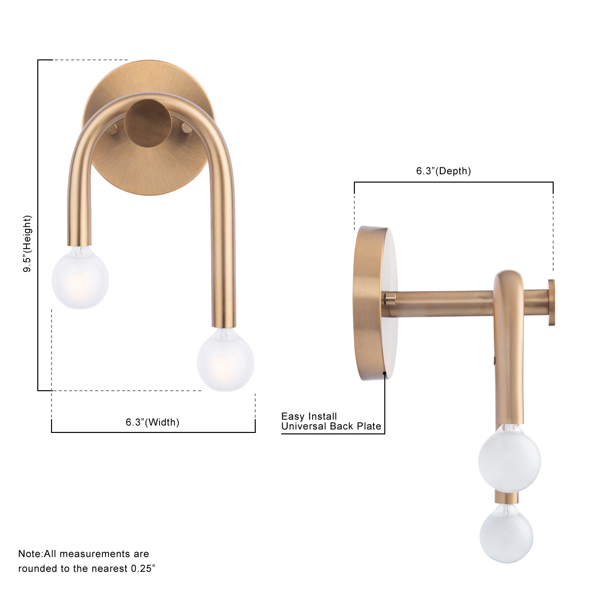 Caboche Mid-Century Modern Gold 2-Light Wall Sconce