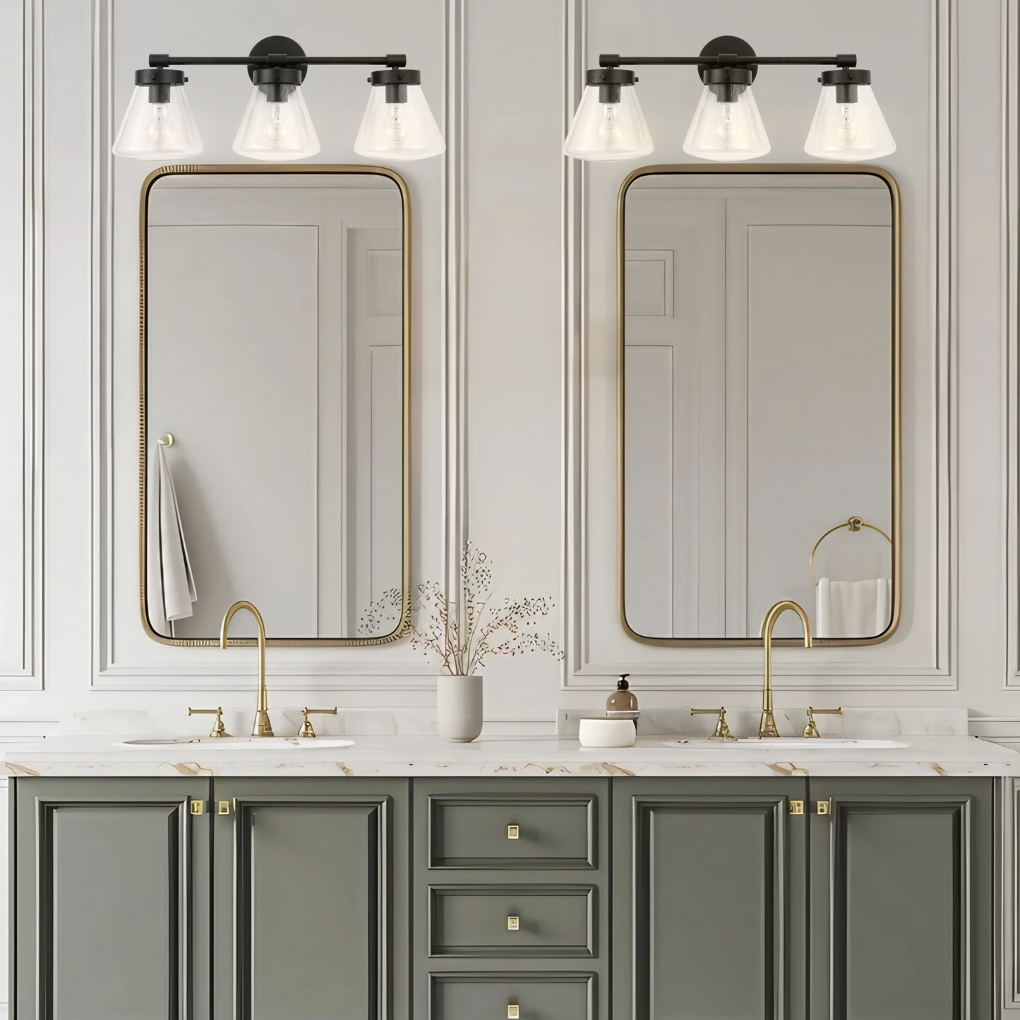 Gleam Modern Farmhouse 3-Light Black Vanity Light