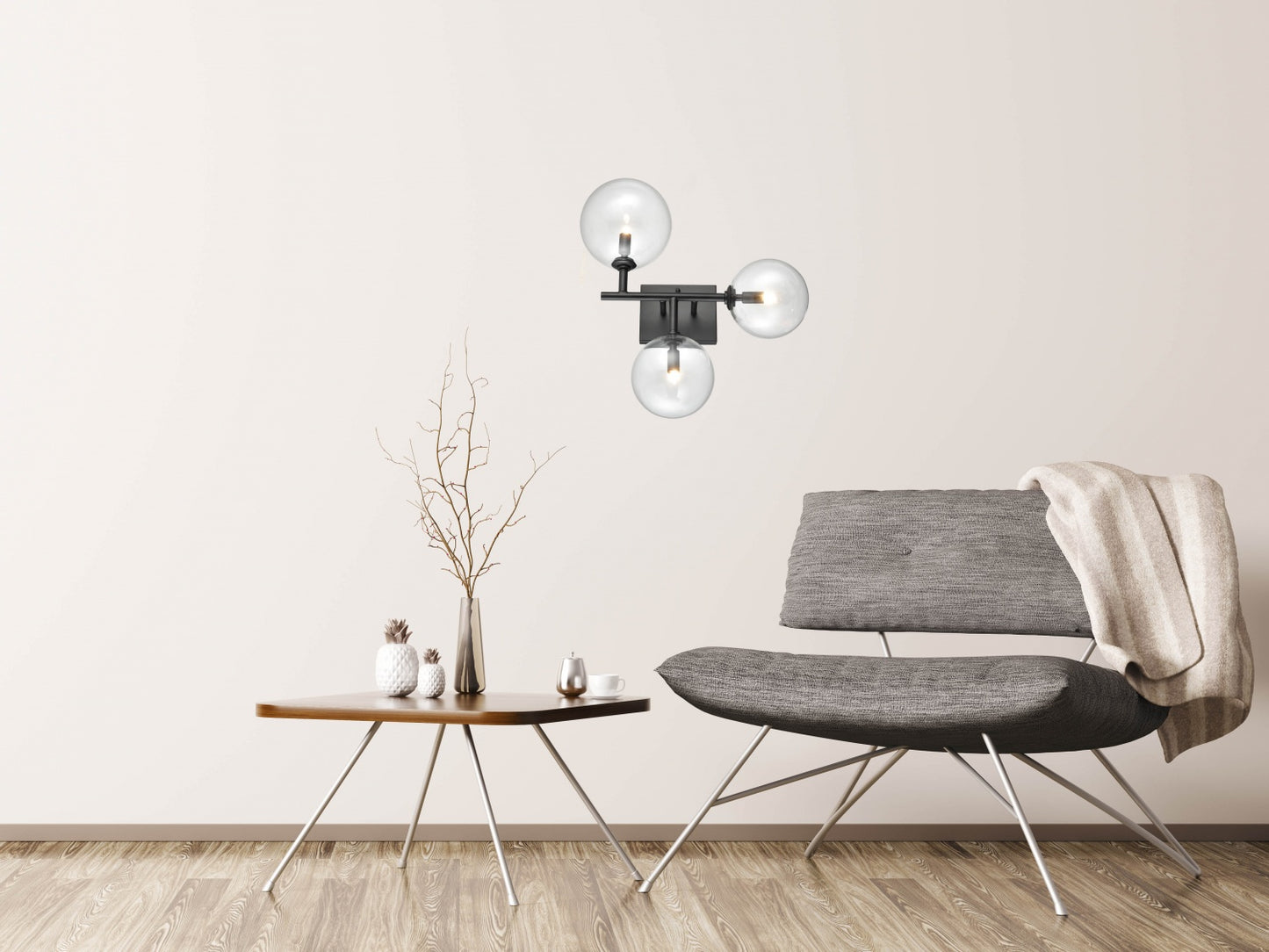 Delilah 3-Light Matte Black Clear Globe Wall Sconce