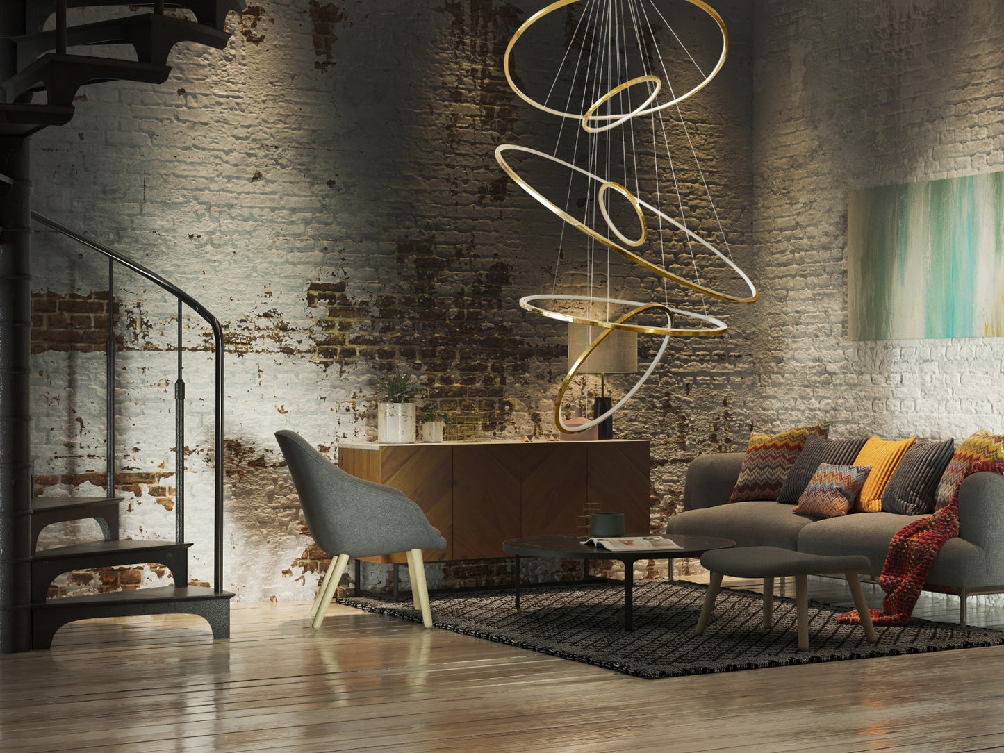 Aria 6-Ring Modern Brass LED Pendant Light