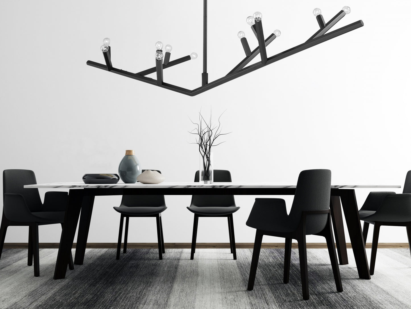 The Oaks Matte Black Linear 12-Light Branch Chandelier