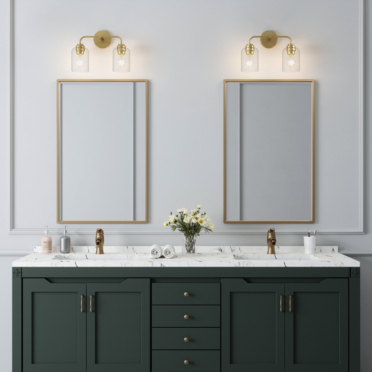 Kiara 2-Light Brass Dimmable Bathroom Vanity Light