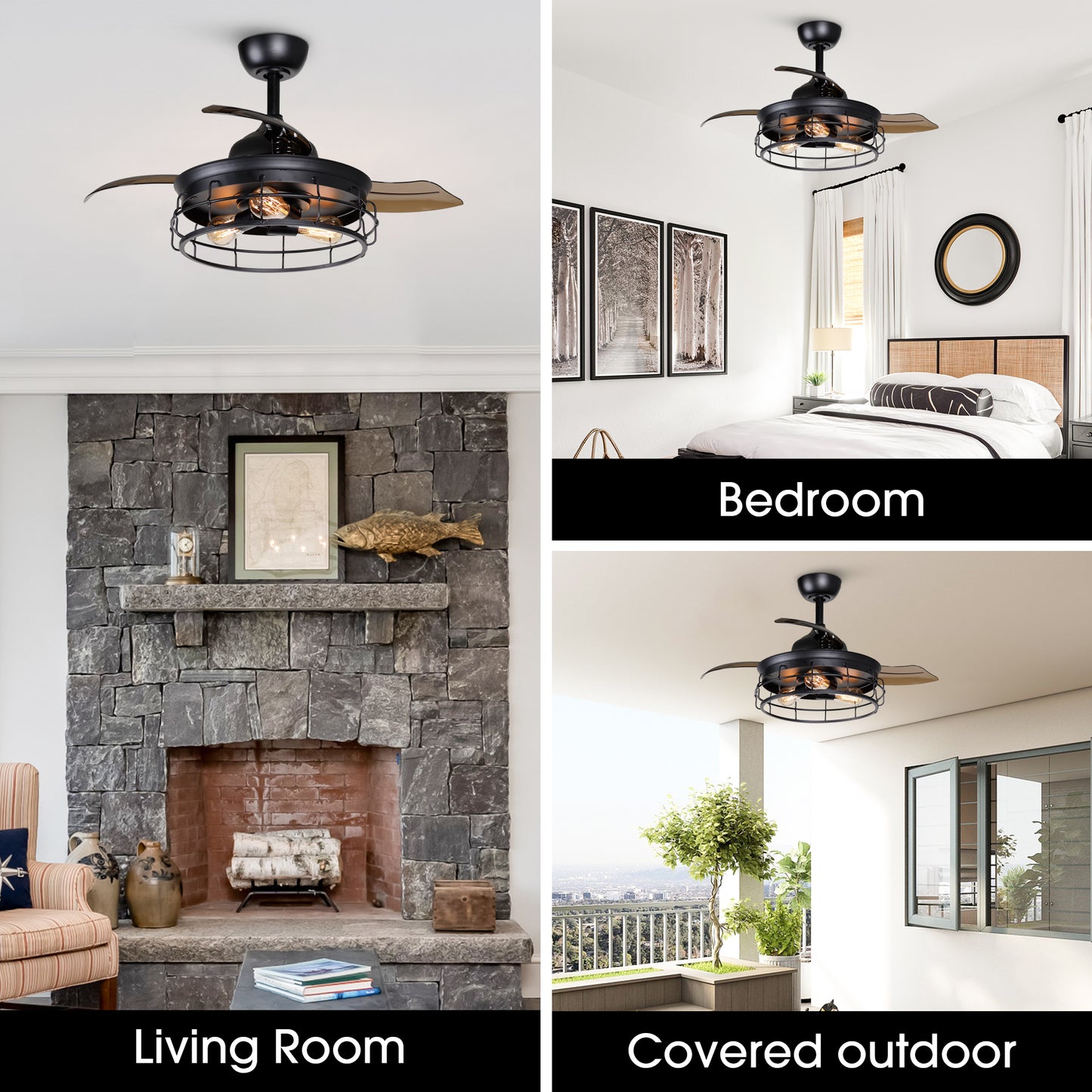 Luxe Twirl Industrial 36" Retractable ABS Blades Fandalier Ceiling Fan