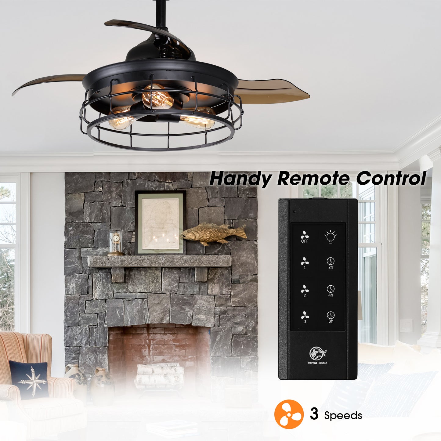 Luxe Twirl Industrial 36" Retractable ABS Blades Fandalier Ceiling Fan