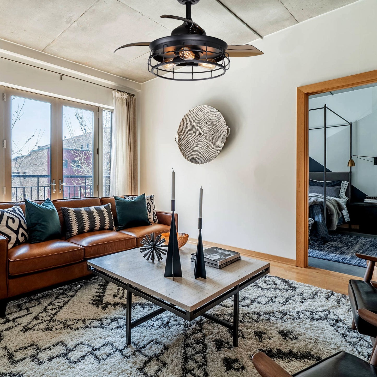 Luxe Twirl Industrial 36" Retractable ABS Blades Fandalier Ceiling Fan