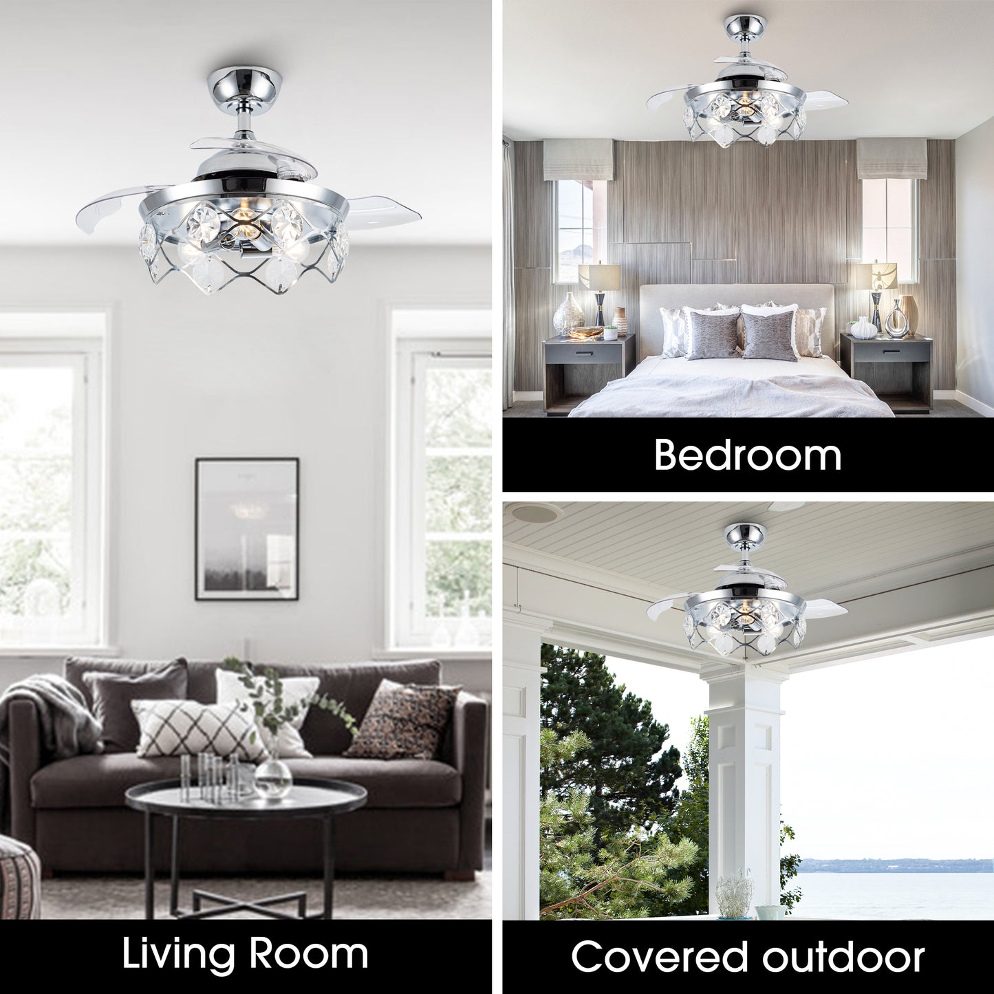 Luxe Twirl 36" Modern 3-Blades Chrome Retractable Fandalier Ceiling Fan