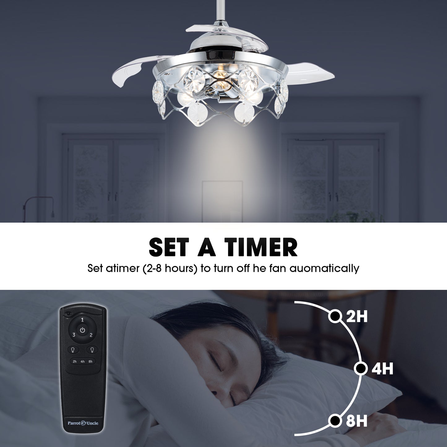 Luxe Twirl 36" Modern 3-Blades Chrome Retractable Fandalier Ceiling Fan