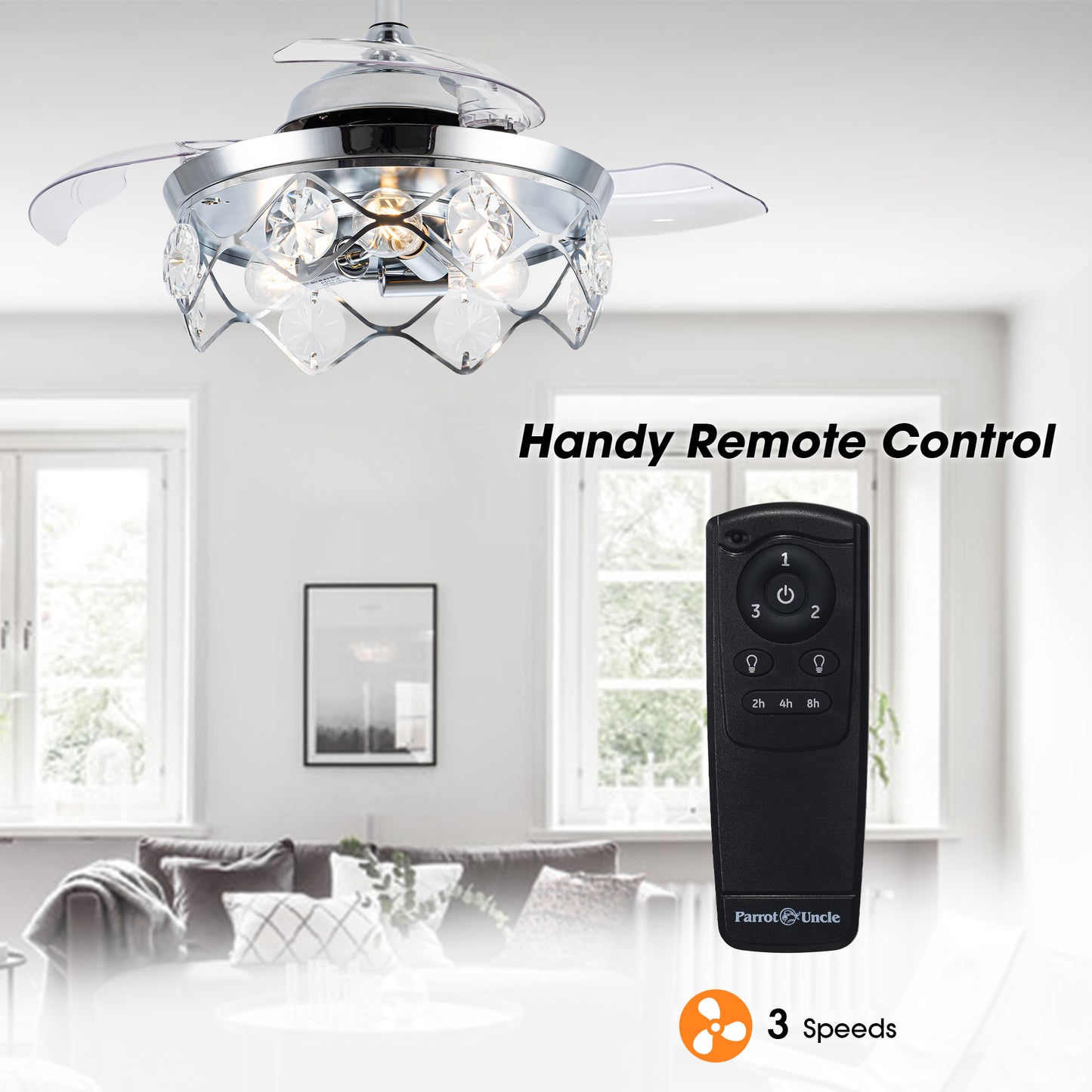 Luxe Twirl 36" Modern 3-Blades Chrome Retractable Fandalier Ceiling Fan