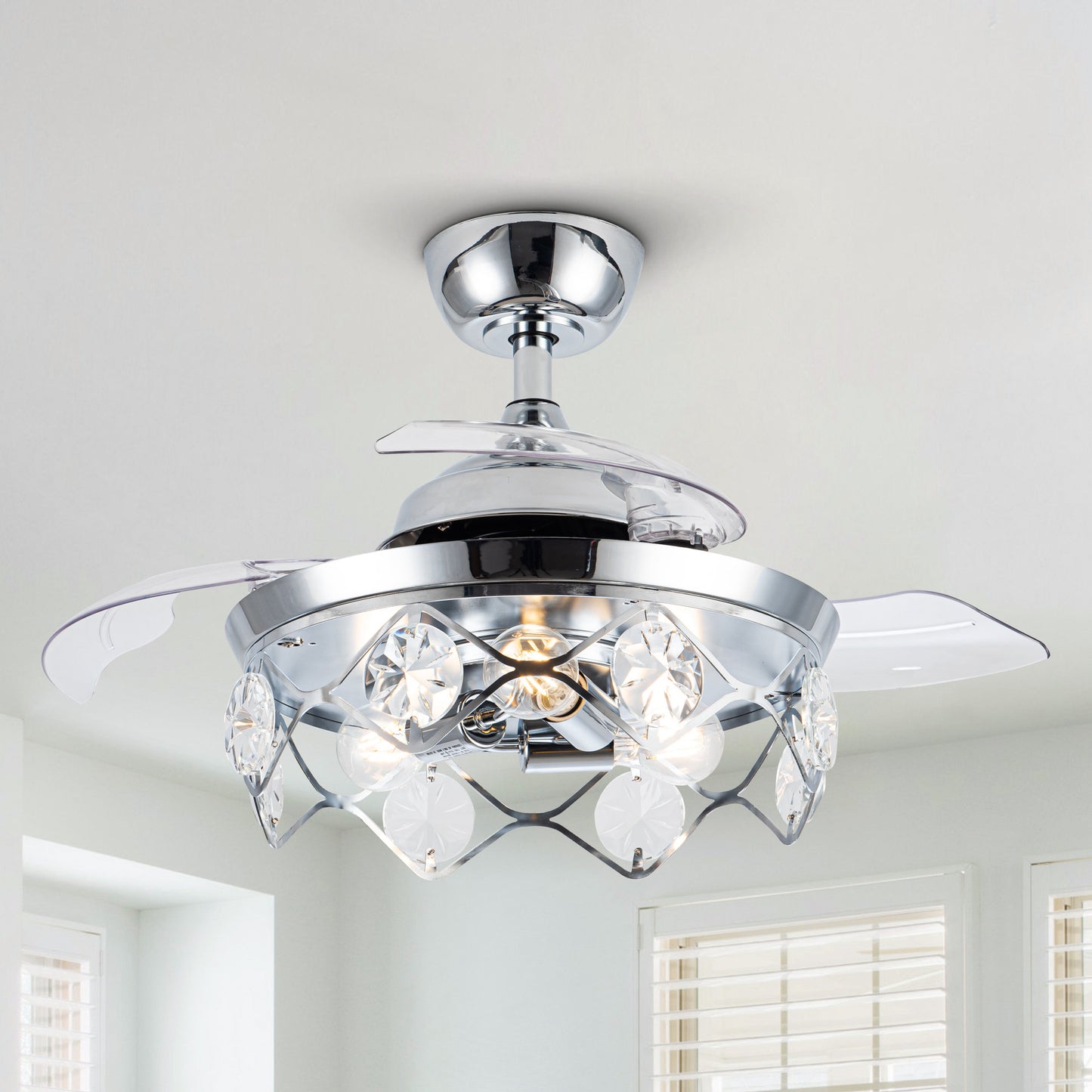 Luxe Twirl 36" Modern 3-Blades Chrome Retractable Fandalier Ceiling Fan