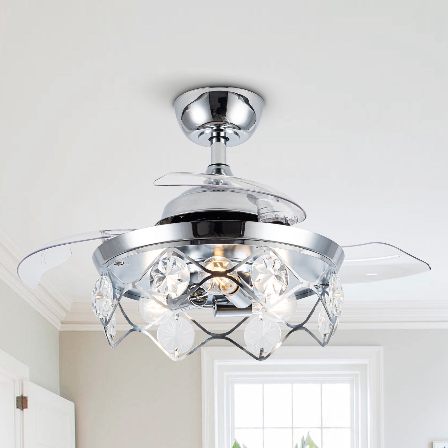 Luxe Twirl 36" Modern 3-Blades Chrome Retractable Fandalier Ceiling Fan