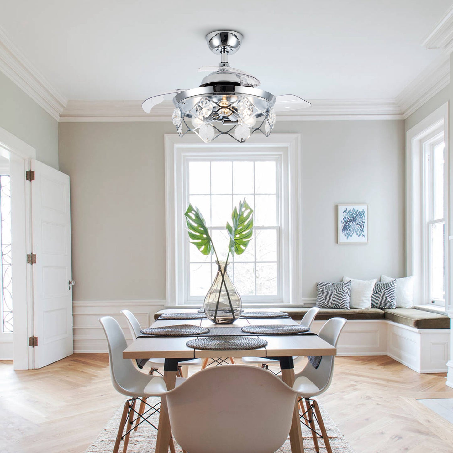 Luxe Twirl 36" Modern 3-Blades Chrome Retractable Fandalier Ceiling Fan