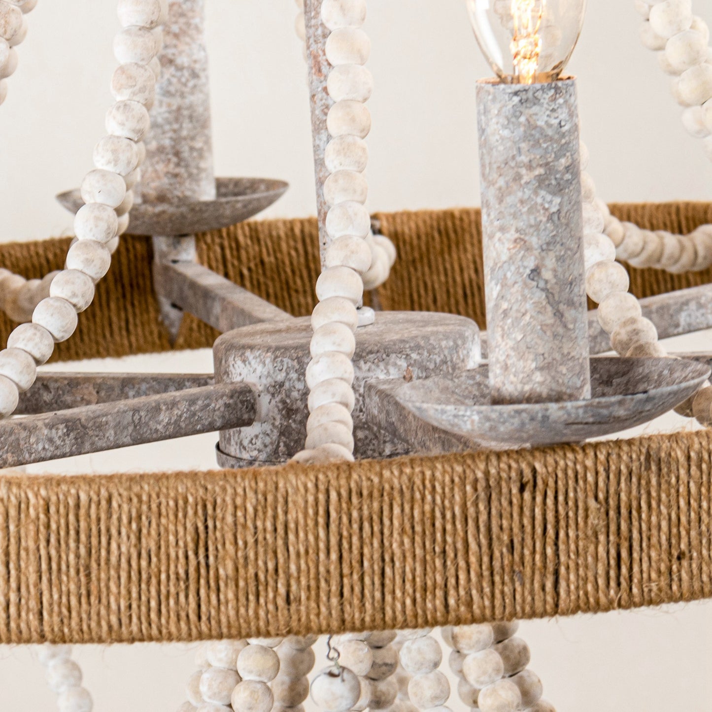 Lusteria 24" Farmhouse Wood Beaded 6-Light Candle Style Chandelier