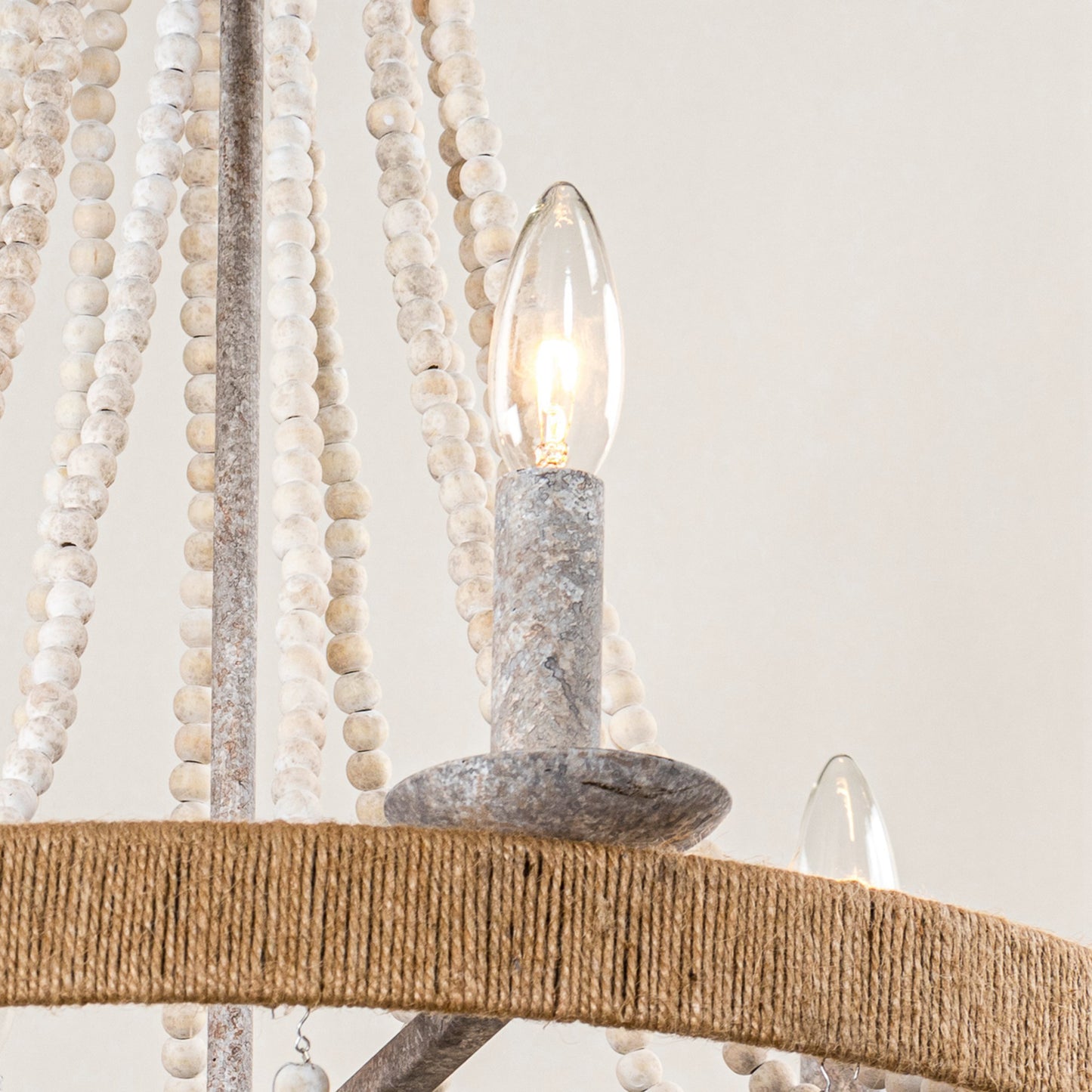 Lusteria 24" Farmhouse Wood Beaded 6-Light Candle Style Chandelier