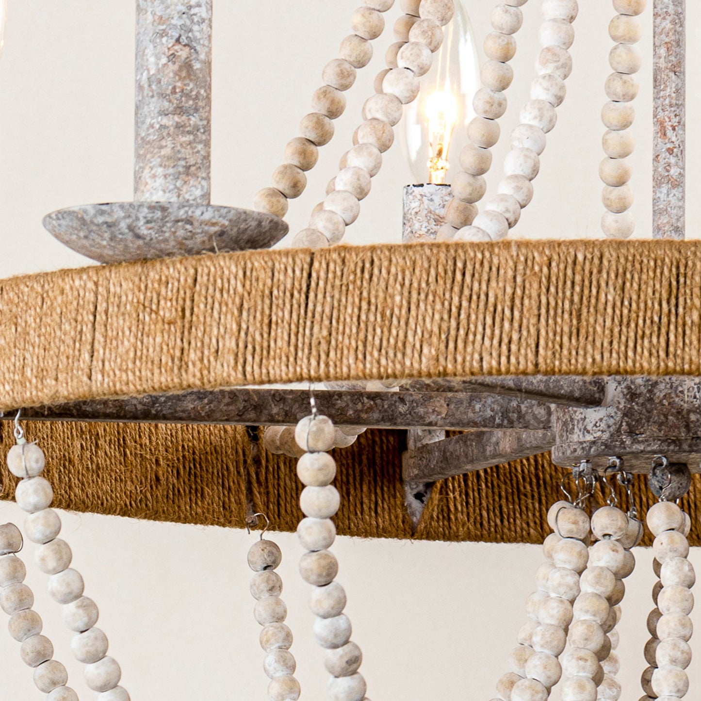 Lusteria 24" Farmhouse Wood Beaded 6-Light Candle Style Chandelier