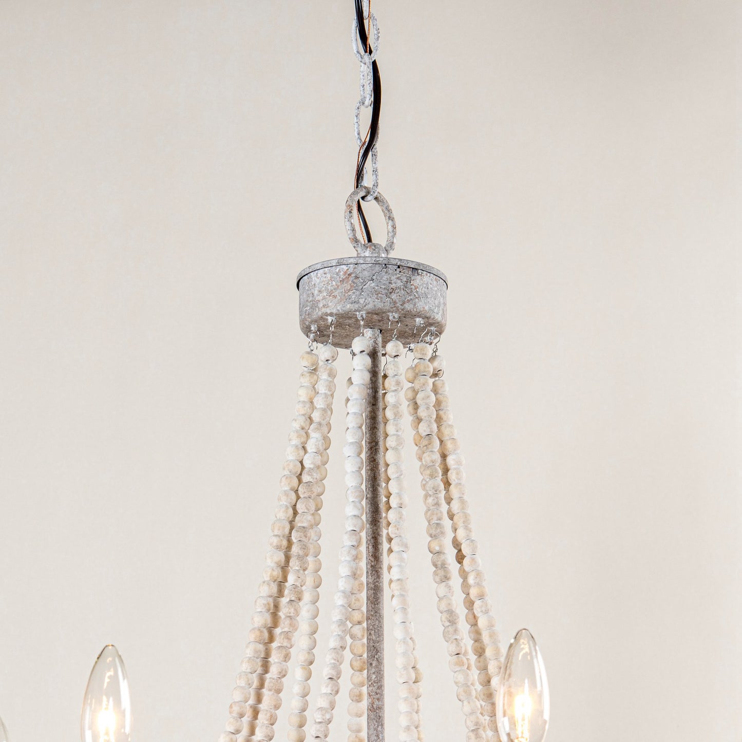 Lusteria 24" Farmhouse Wood Beaded 6-Light Candle Style Chandelier