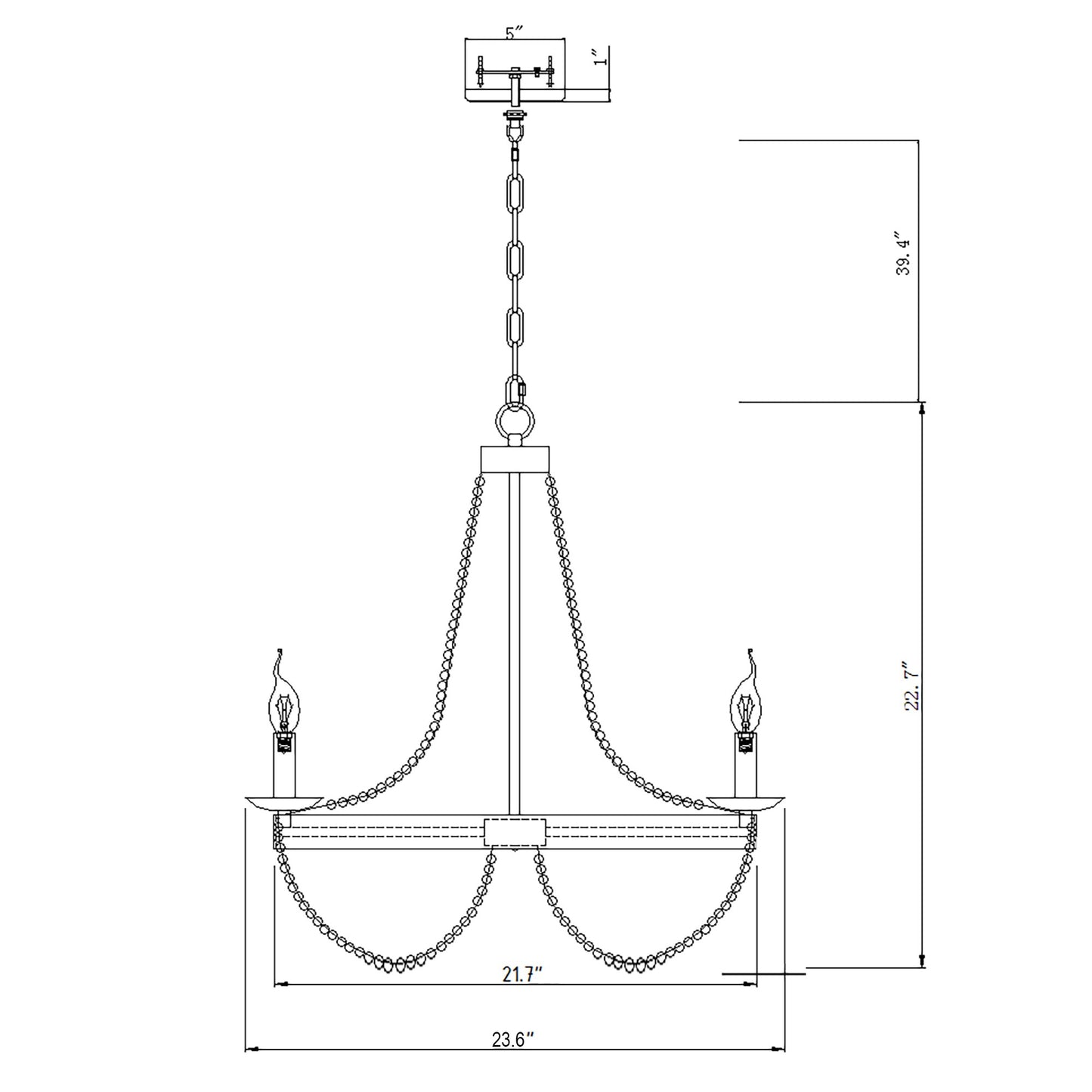 Lusteria 24" Farmhouse Wood Beaded 6-Light Candle Style Chandelier