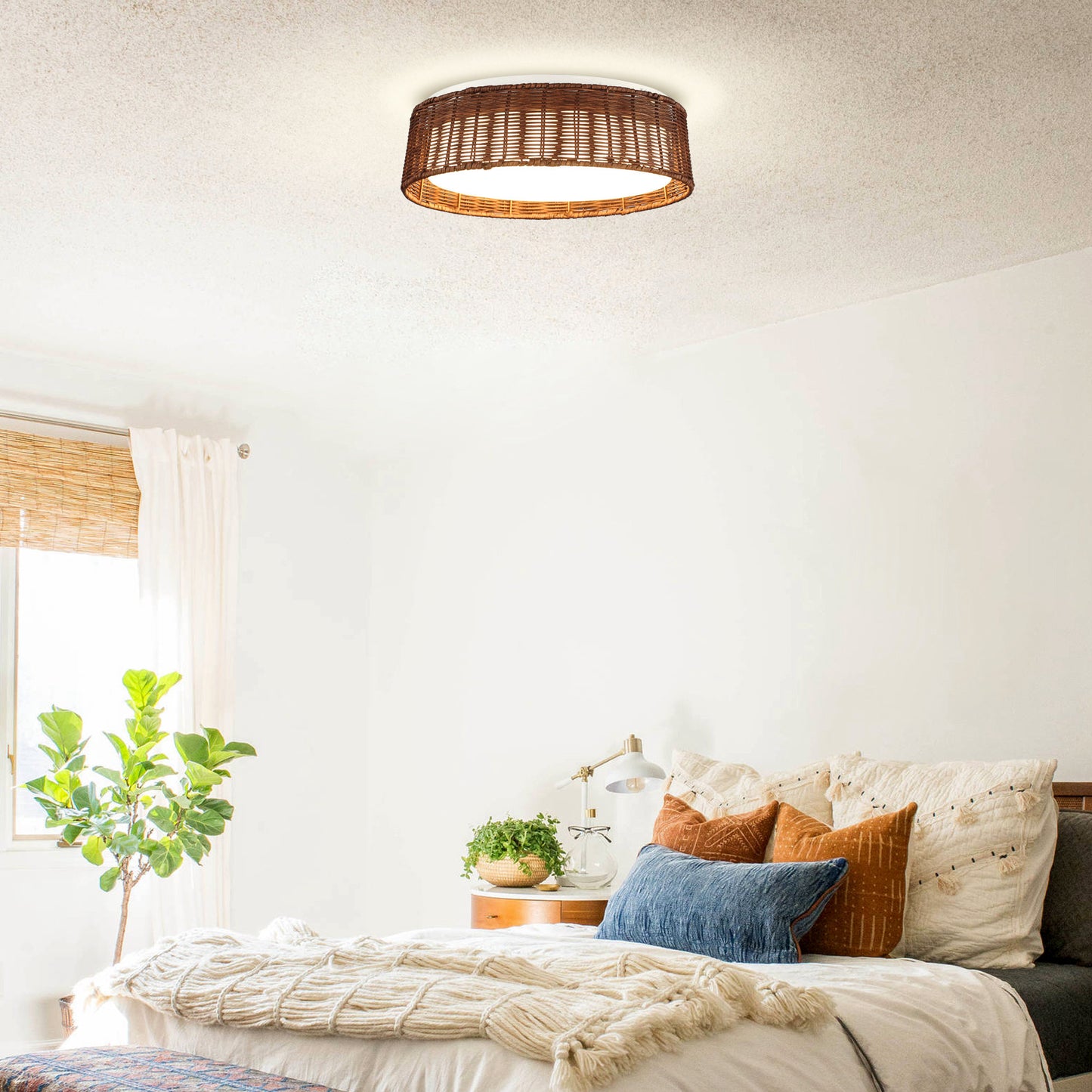 Lusteria 17" Brown Rattan LED Flush Mount Ceiling Light