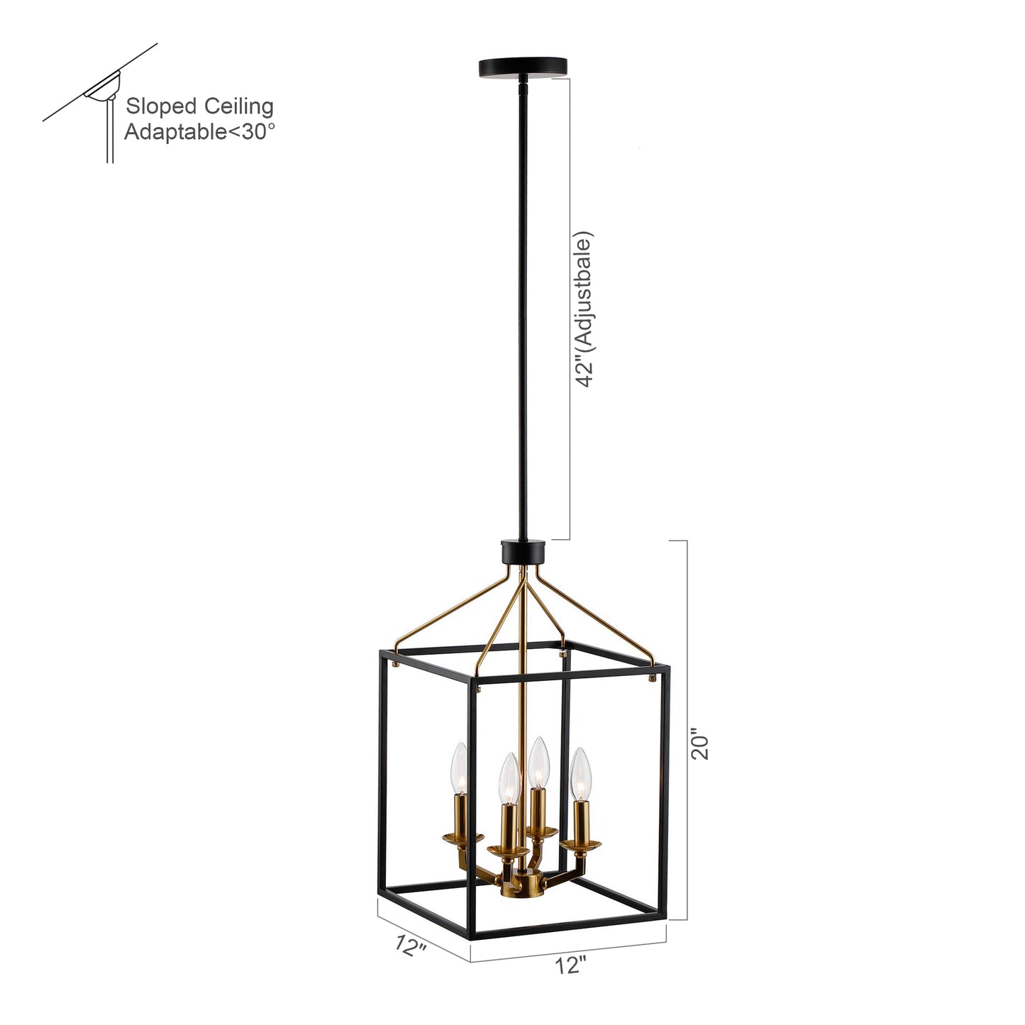 Lusteria Matte Black Modern 4-Light Lantern Geometric Chandelier